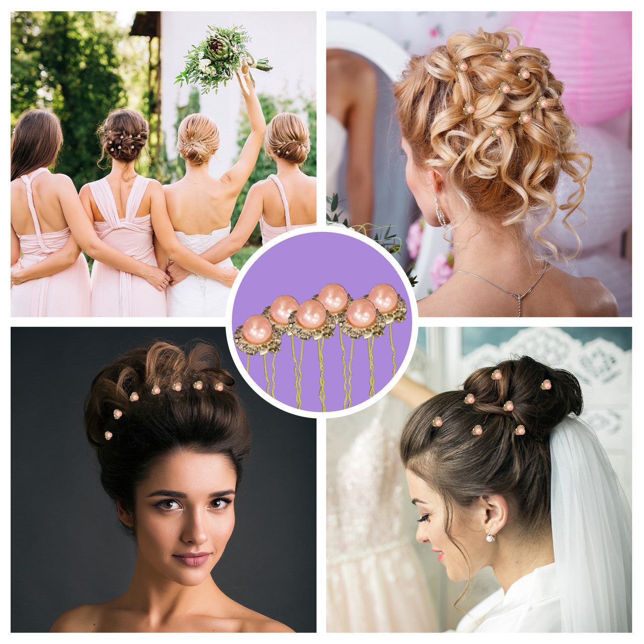 Pearl Flower Hair Pins (10pcs) - Pink