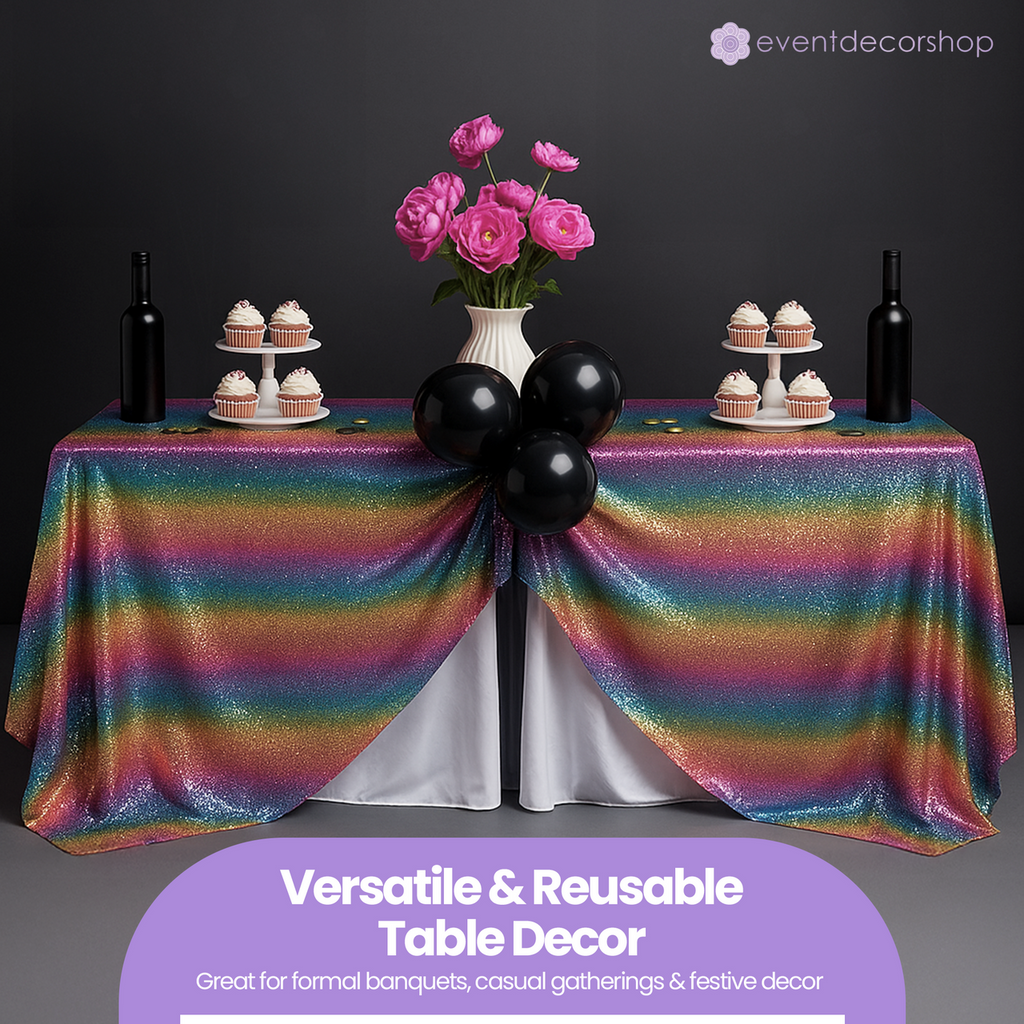 Sequin Rectangle Sparkly Tablecloth - Rainbow