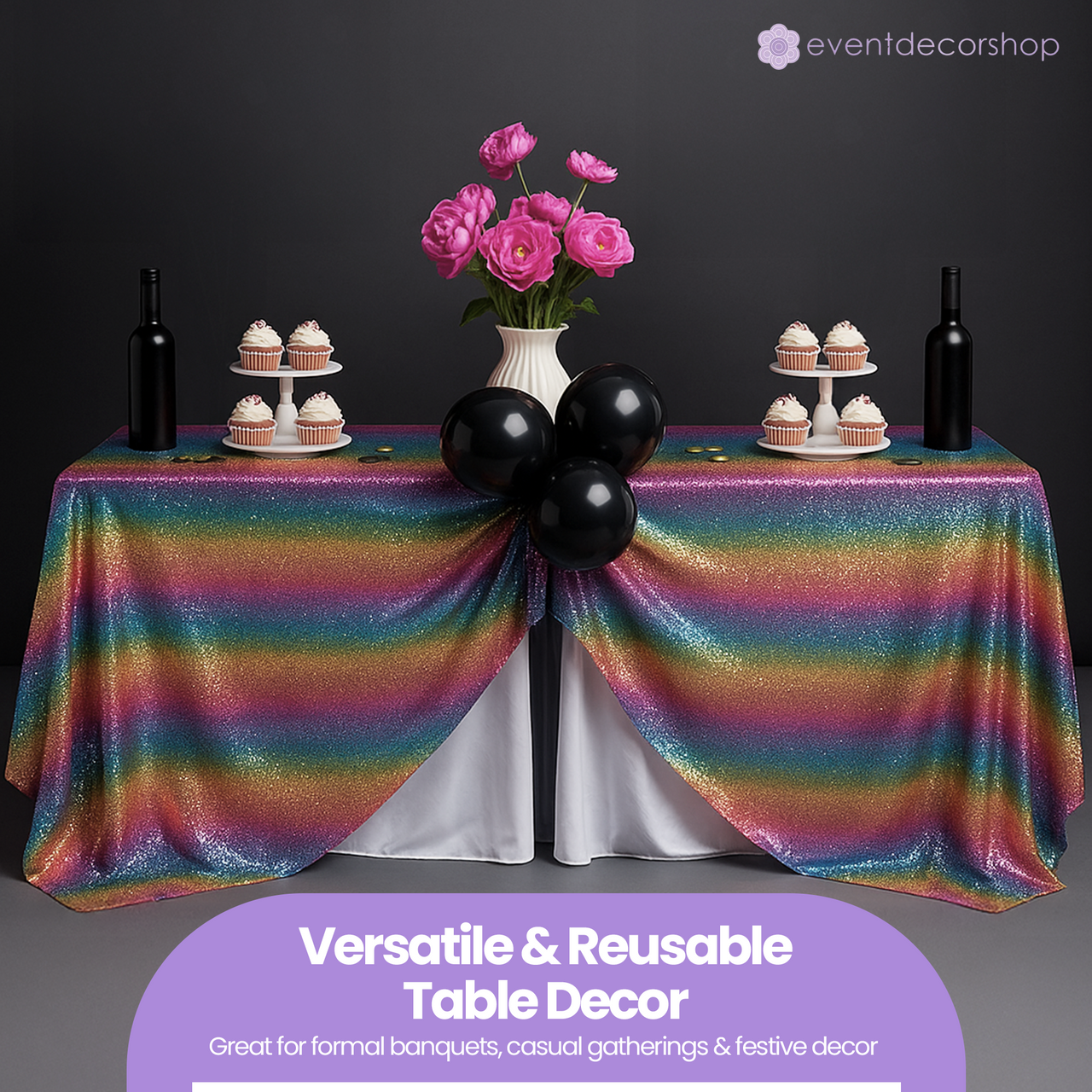 Sequin Rectangle Sparkly Tablecloth - Rainbow