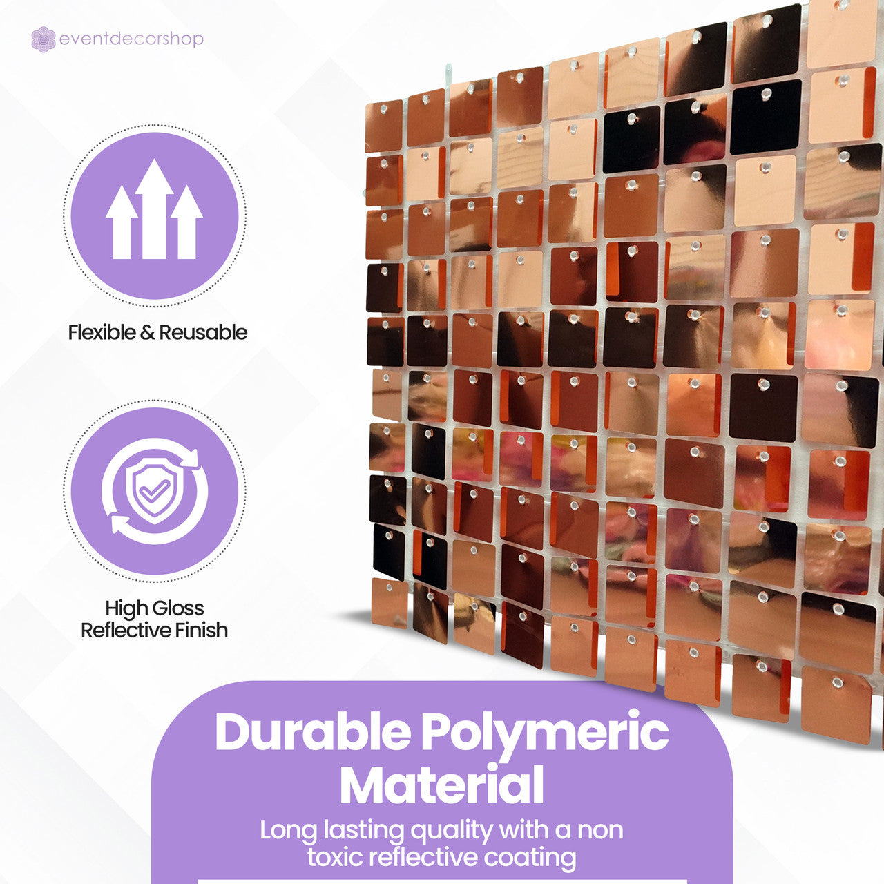 Square Sequin Wall Backdrop Panels - Rose Gold