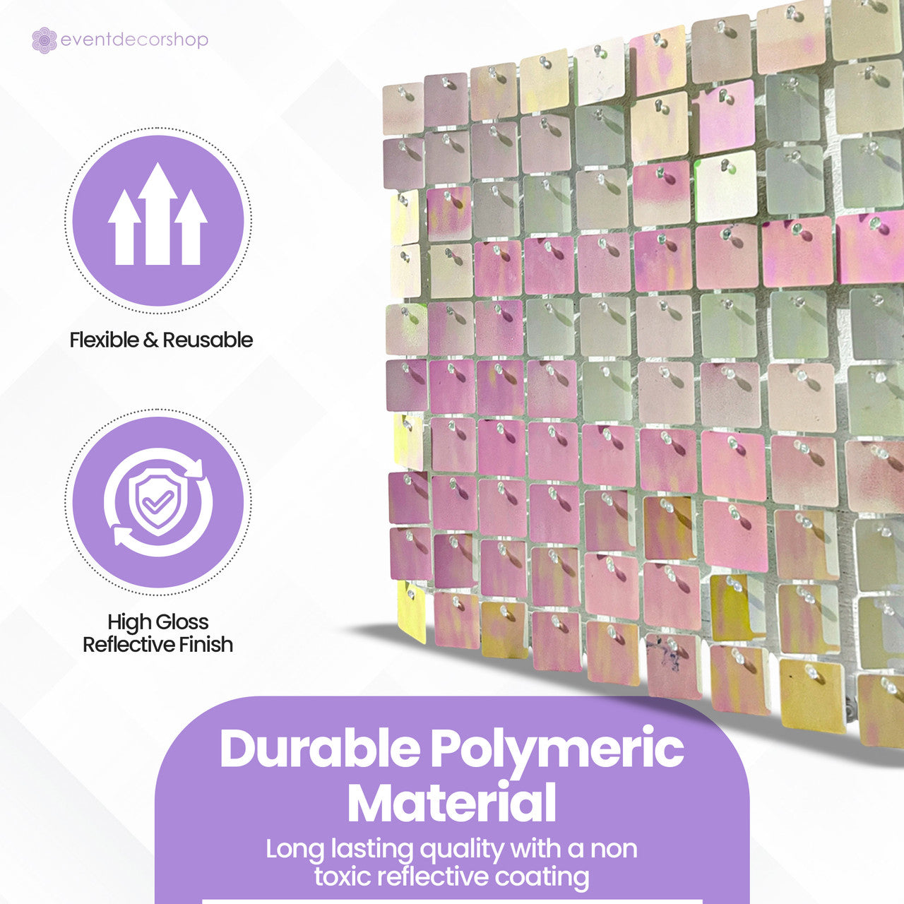30x30cm Sequin Wall Panel - Iridescent Pink