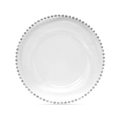 13" Acrylic Charger Plate - Clear With Silver Beads