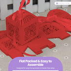50x Laser Cut Love Heart & Doves Favours Box with Organza Ribbon - Red