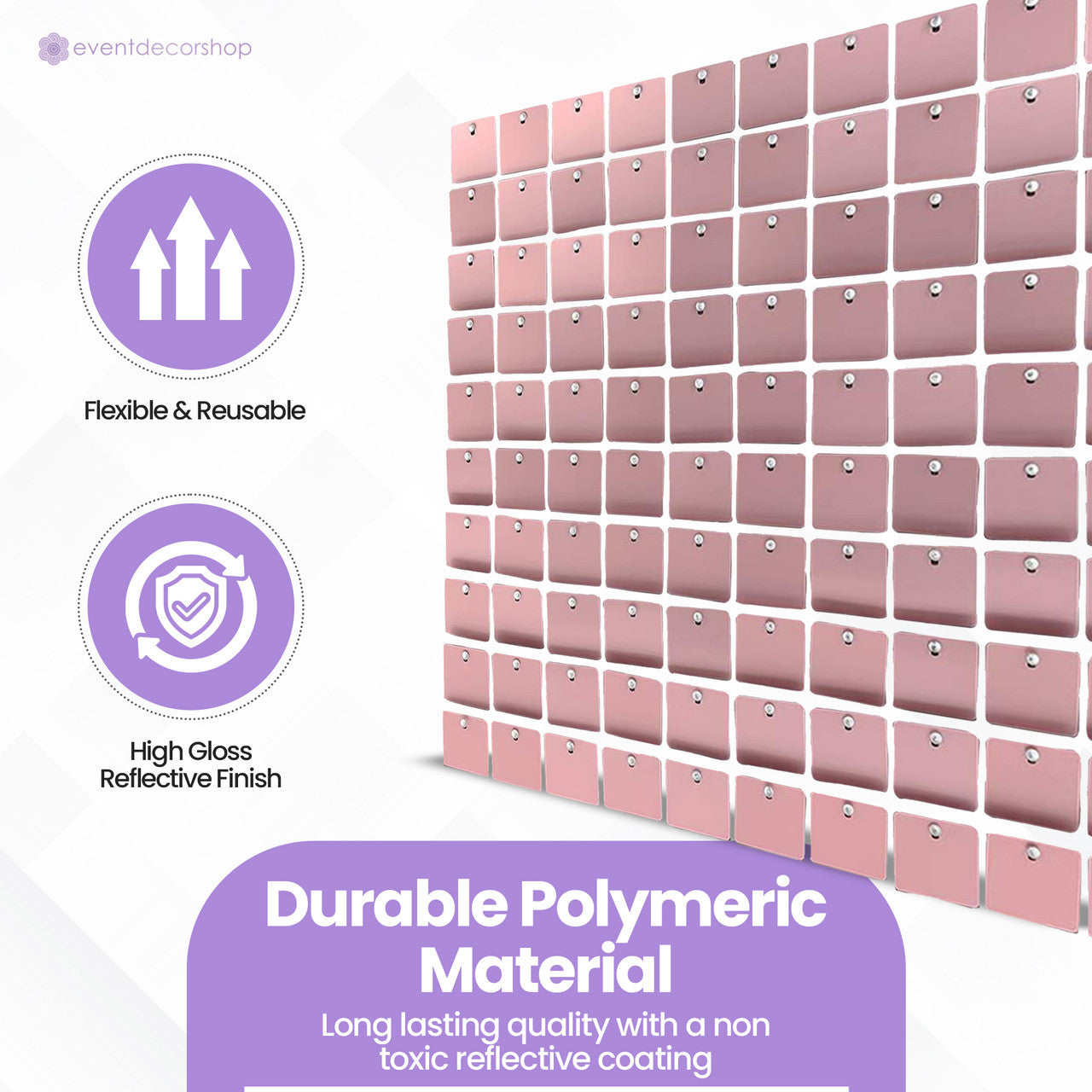 Square Sequin Wall Backdrop Panels - Matt Pink