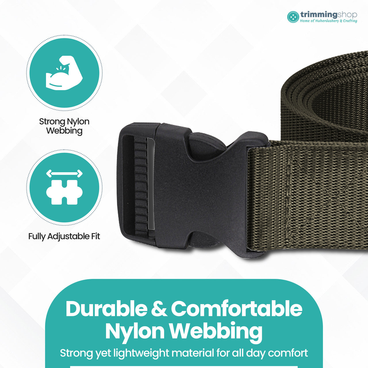 Webbing Canvas Belt with Plastic Clip Buckle - Green
