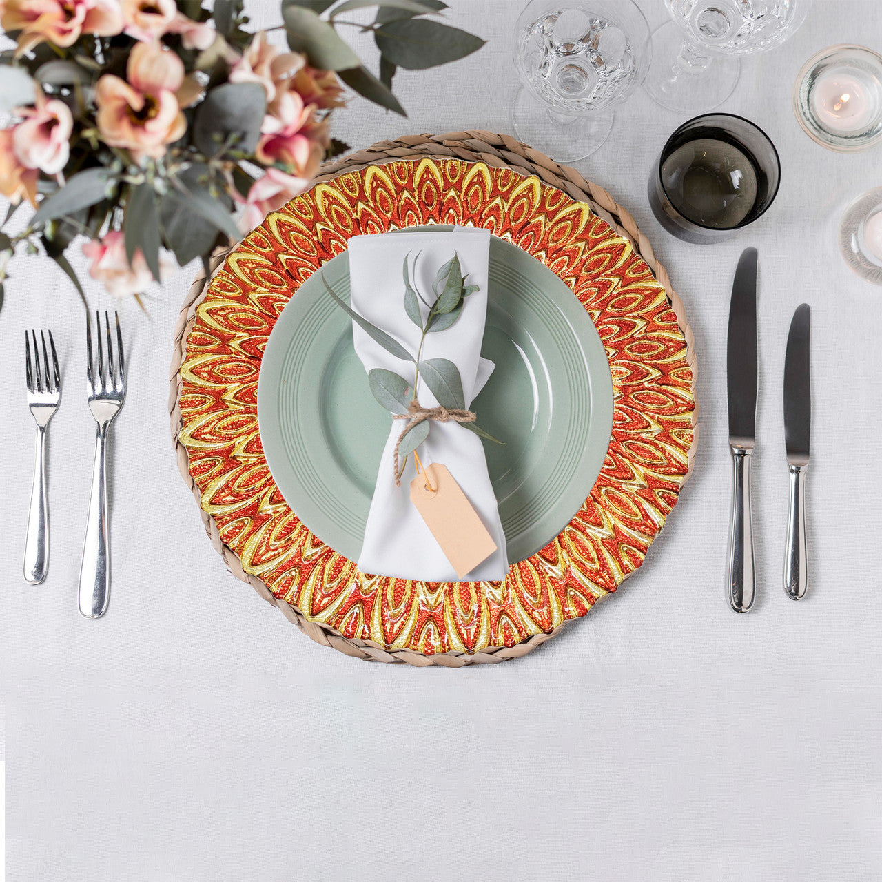 13" Round Charger Plate - Peacock Red