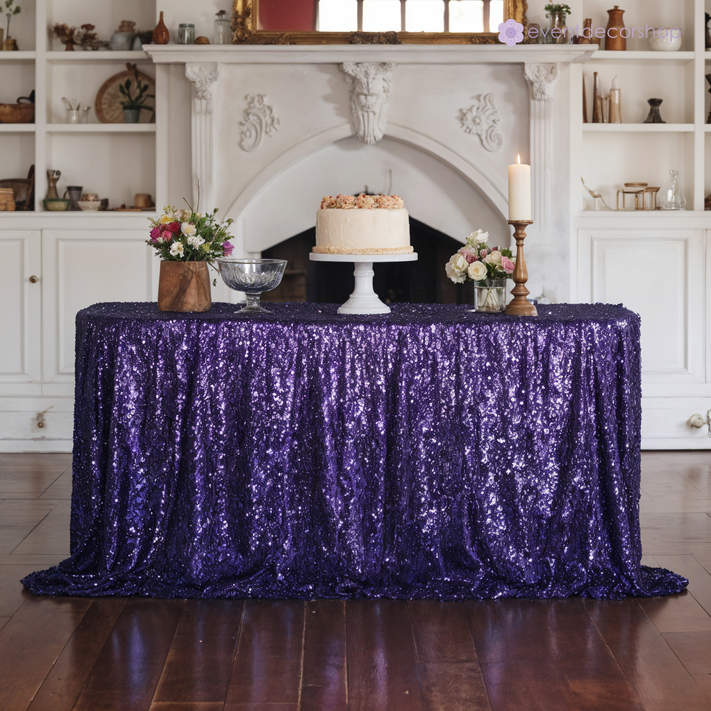 Sequin Rectangle Sparkly Tablecloth - Purple