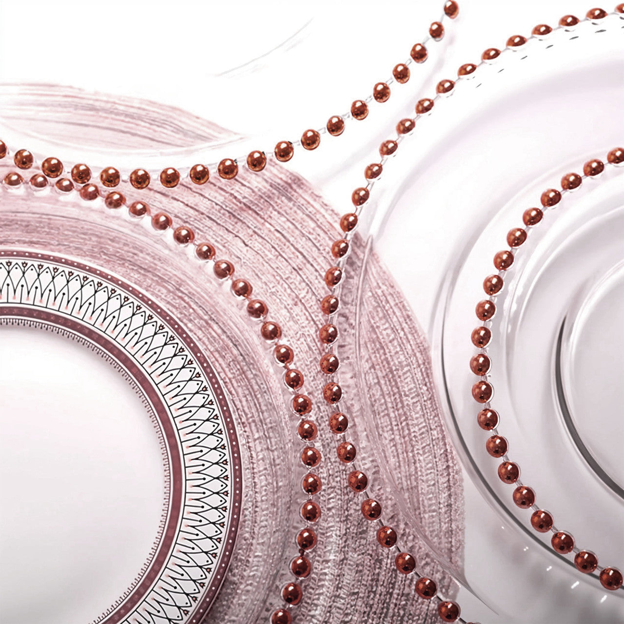 13" Round Charger Plate - Clear with Rose Gold Beads