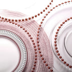 Round Charger Plate - Clear with Rose Gold Beads x 6