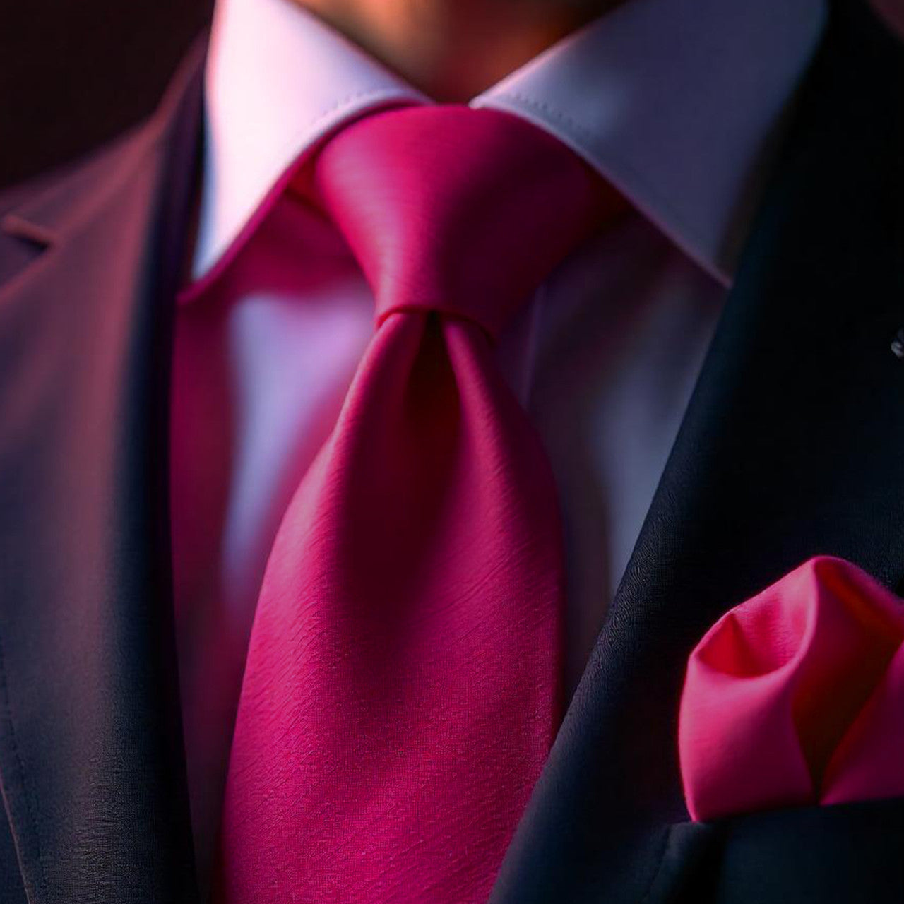Hot Pink Tie and Handkerchief
