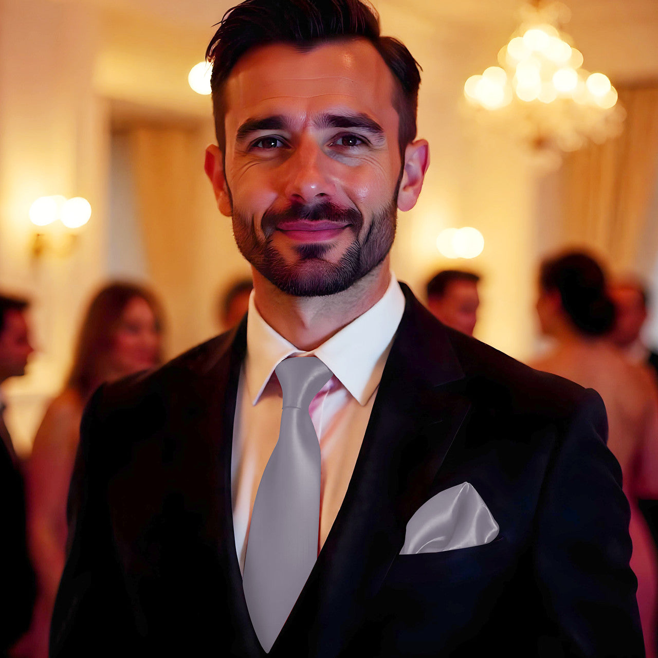 Silver Tie and Handkerchief