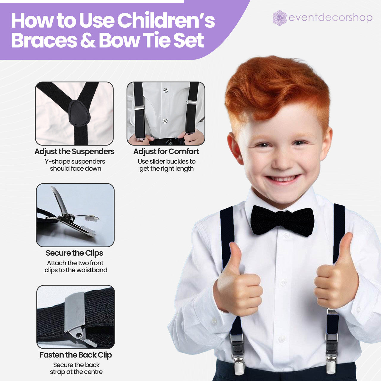Kids Braces with Bow Tie - 25mm - Light Pink