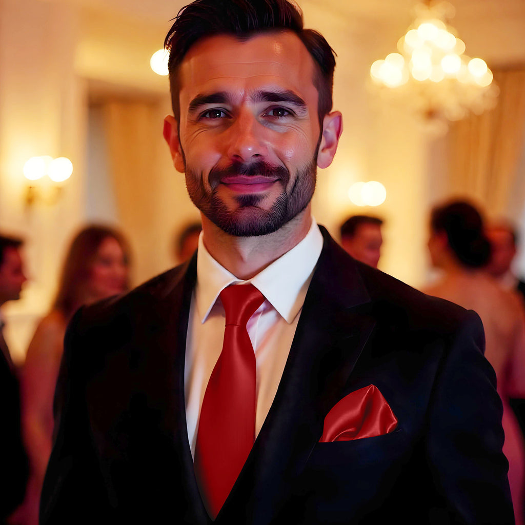Deep Red Tie and Handkerchief
