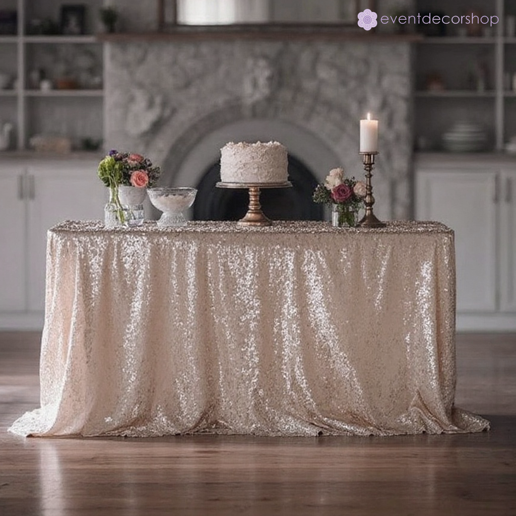 Sequin Rectangle Sparkly Tablecloth - Rose Gold