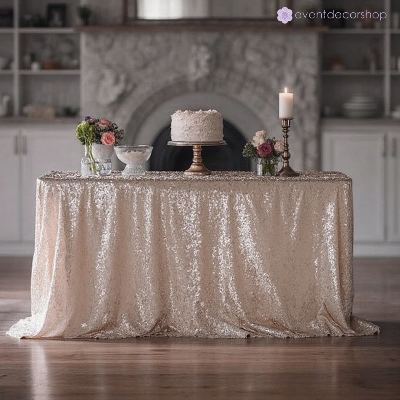 Sequin Rectangle Sparkly Tablecloth - Rose Gold