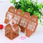 50x Laser Cut Love Heart & Doves Favours Box with Organza Ribbon - Orange