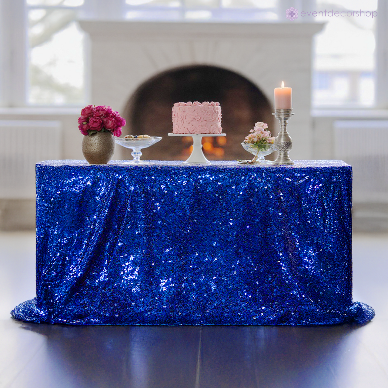 Sequin Rectangle Sparkly Tablecloth - Royal Blue