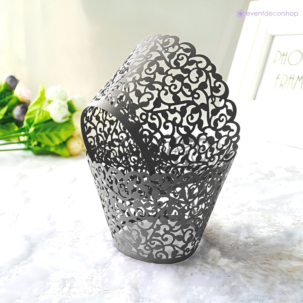 25x Laser Cut Cupcake Wrappers - Silver