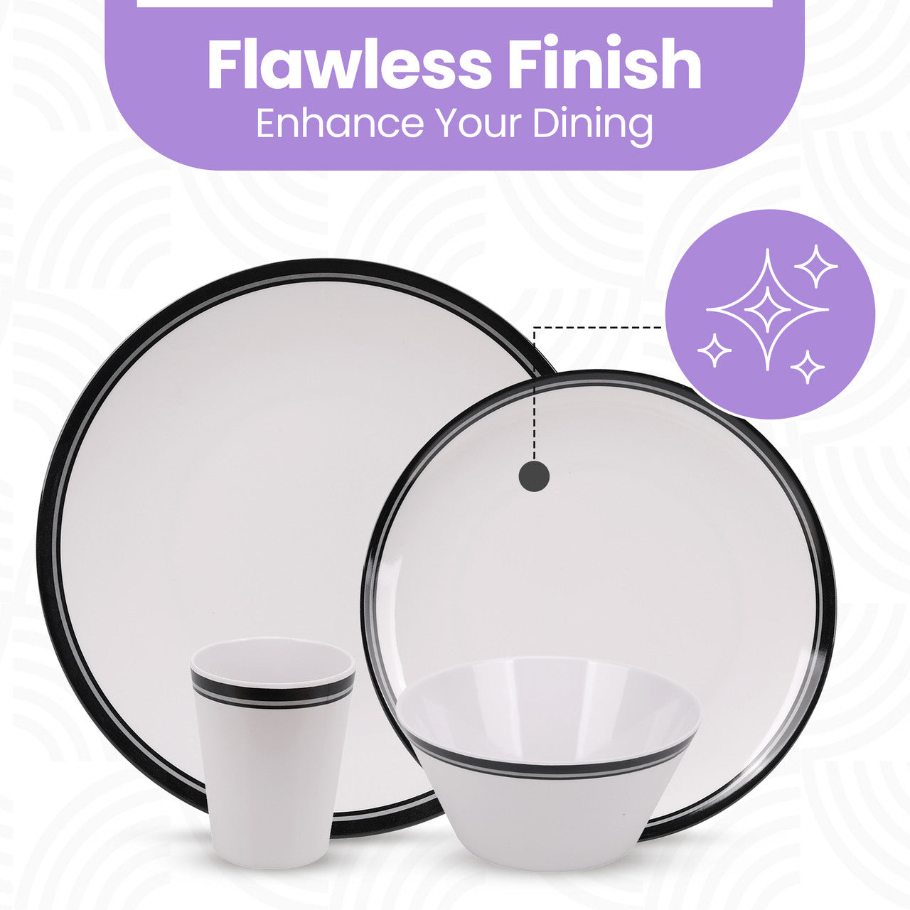 White and Black Design Melamine BBQ and Party Set - 16pcs