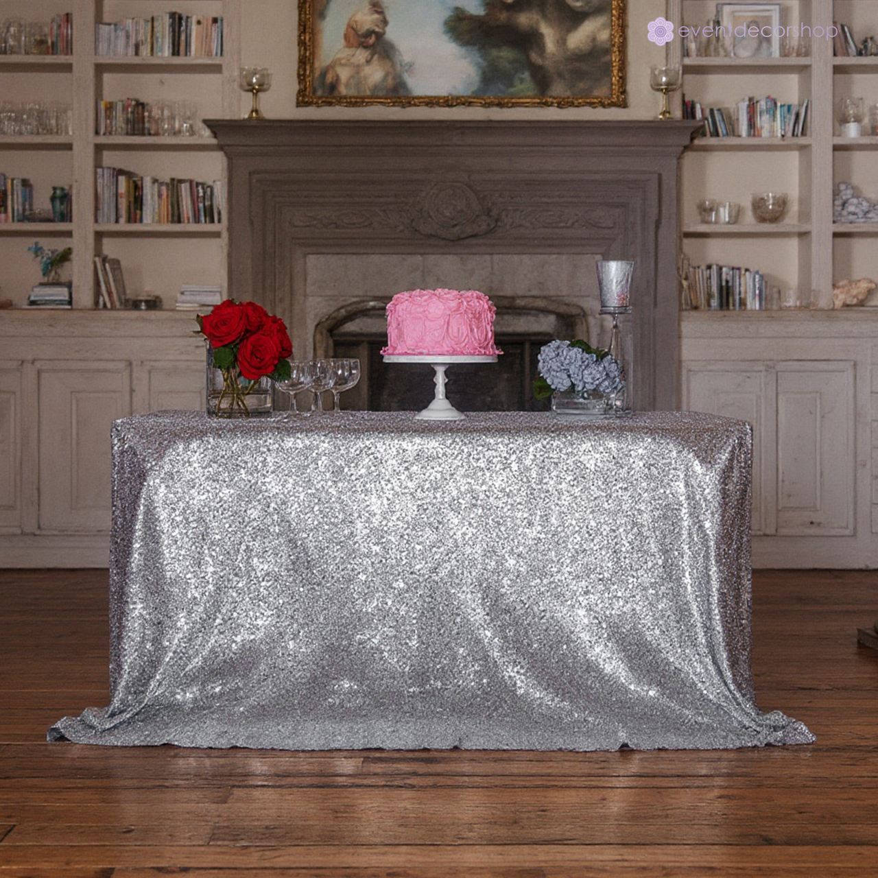 Sequin Rectangle Sparkly Tablecloth - Silver