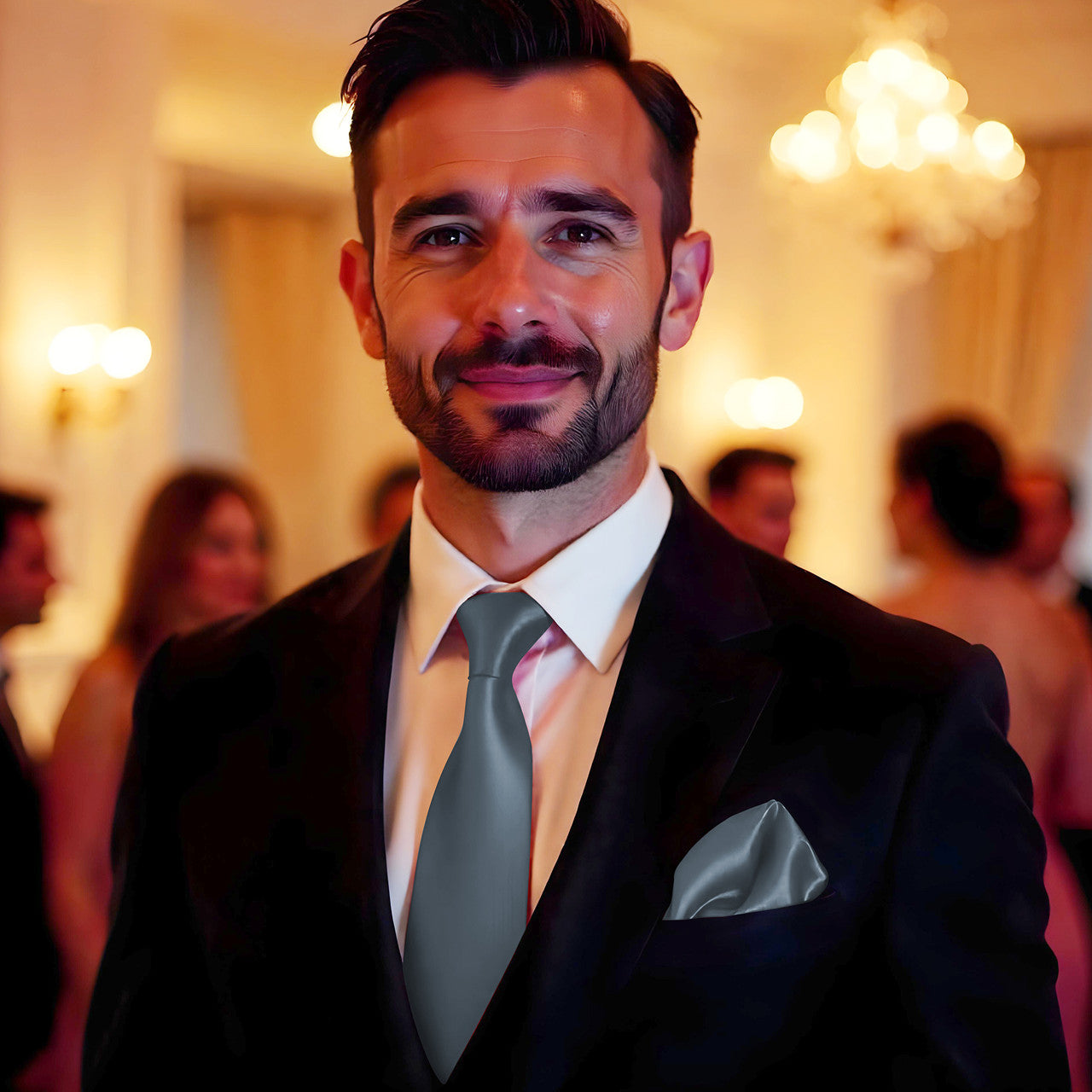 Light Grey Tie and Handkerchief