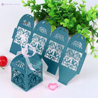 50x Laser Cut Love Heart & Doves Favours Box with Organza Ribbon - Sky Blue