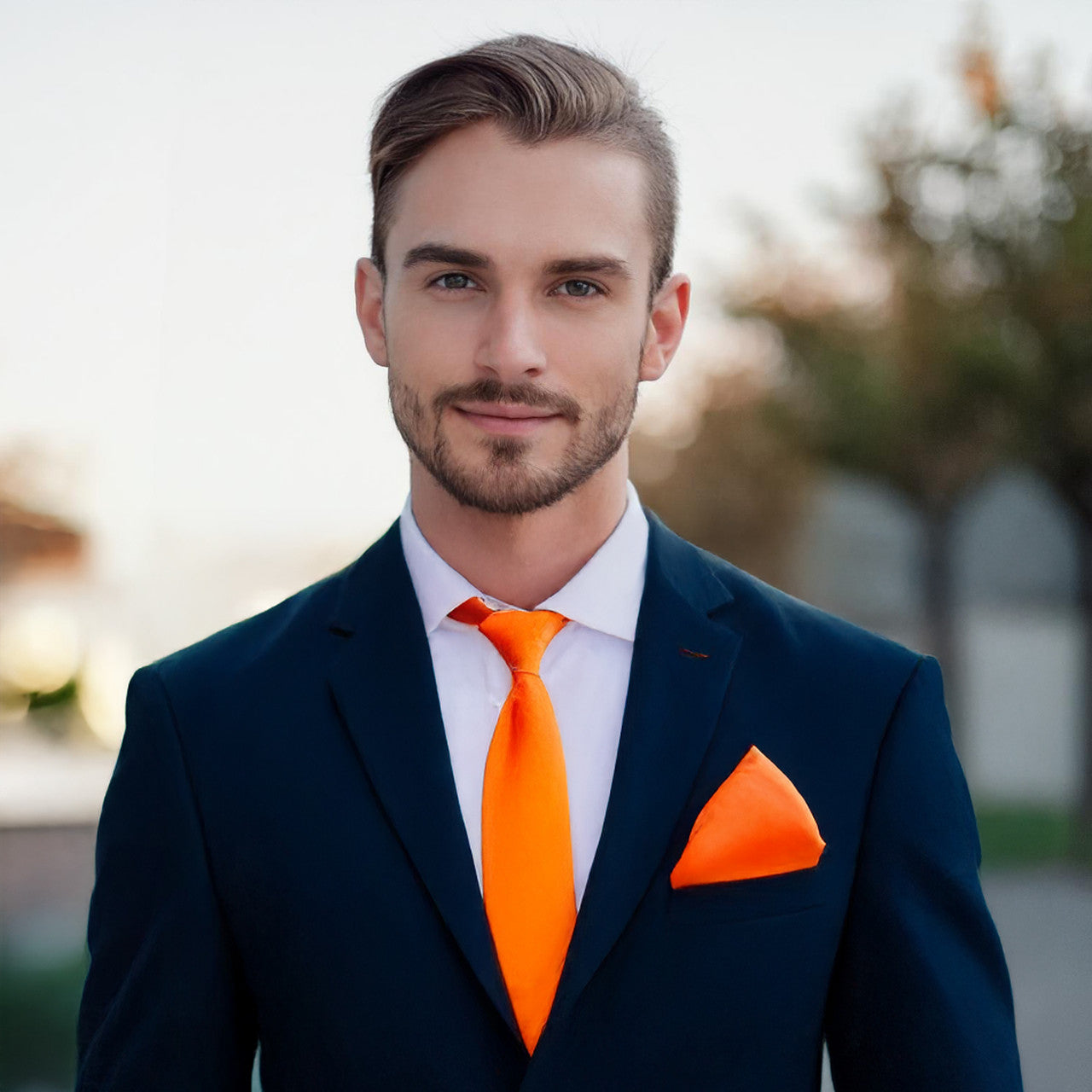 Orange Tie and Handkerchief