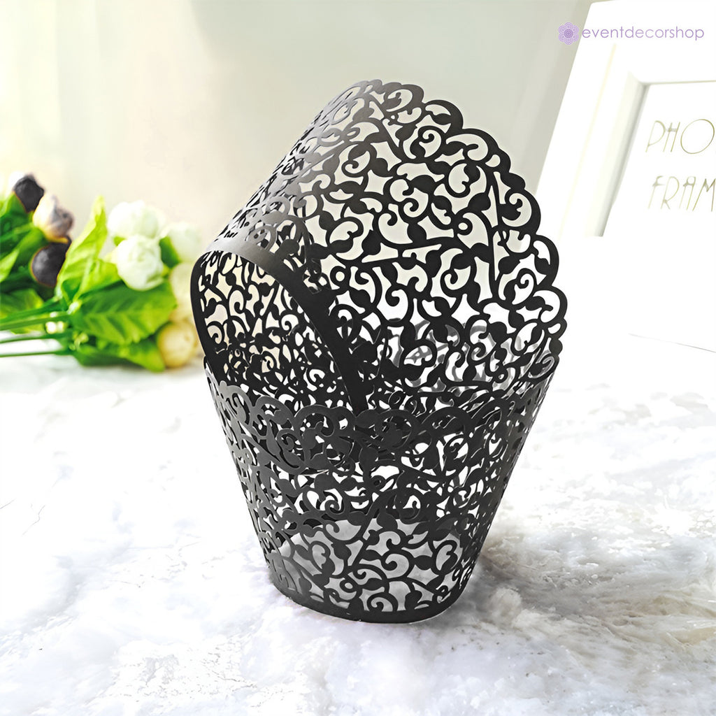 25x Laser Cut Cupcake Wrappers - Black