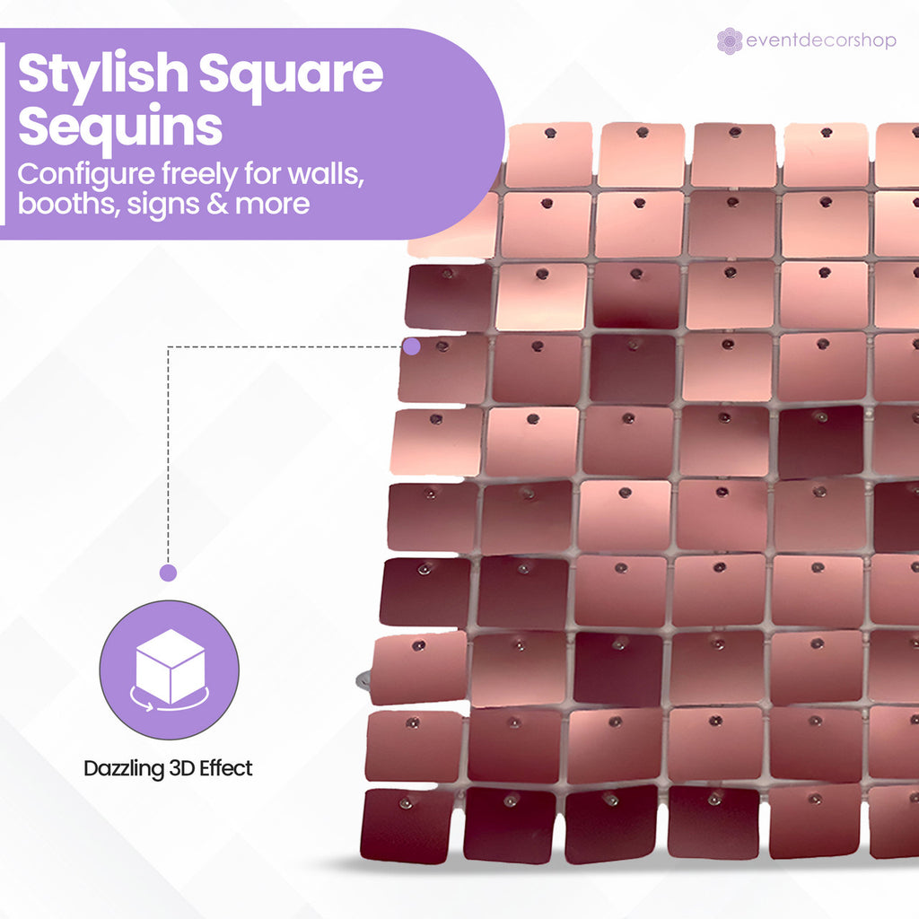 30x30cm Sequin Wall Panel - Metal Rose Gold