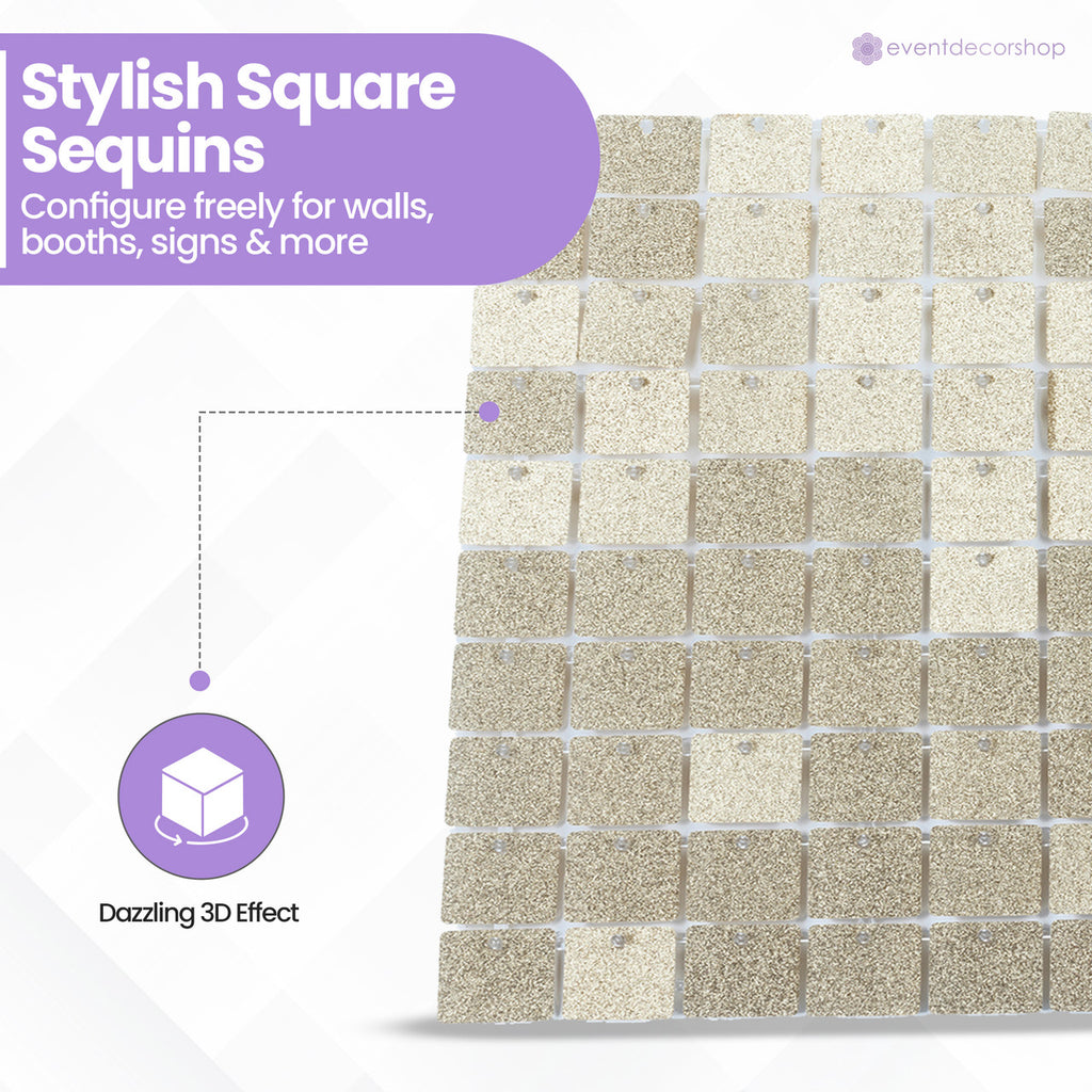 30x30cm Glitter Finish Sequin Wall Panel - Glitter Light Gold