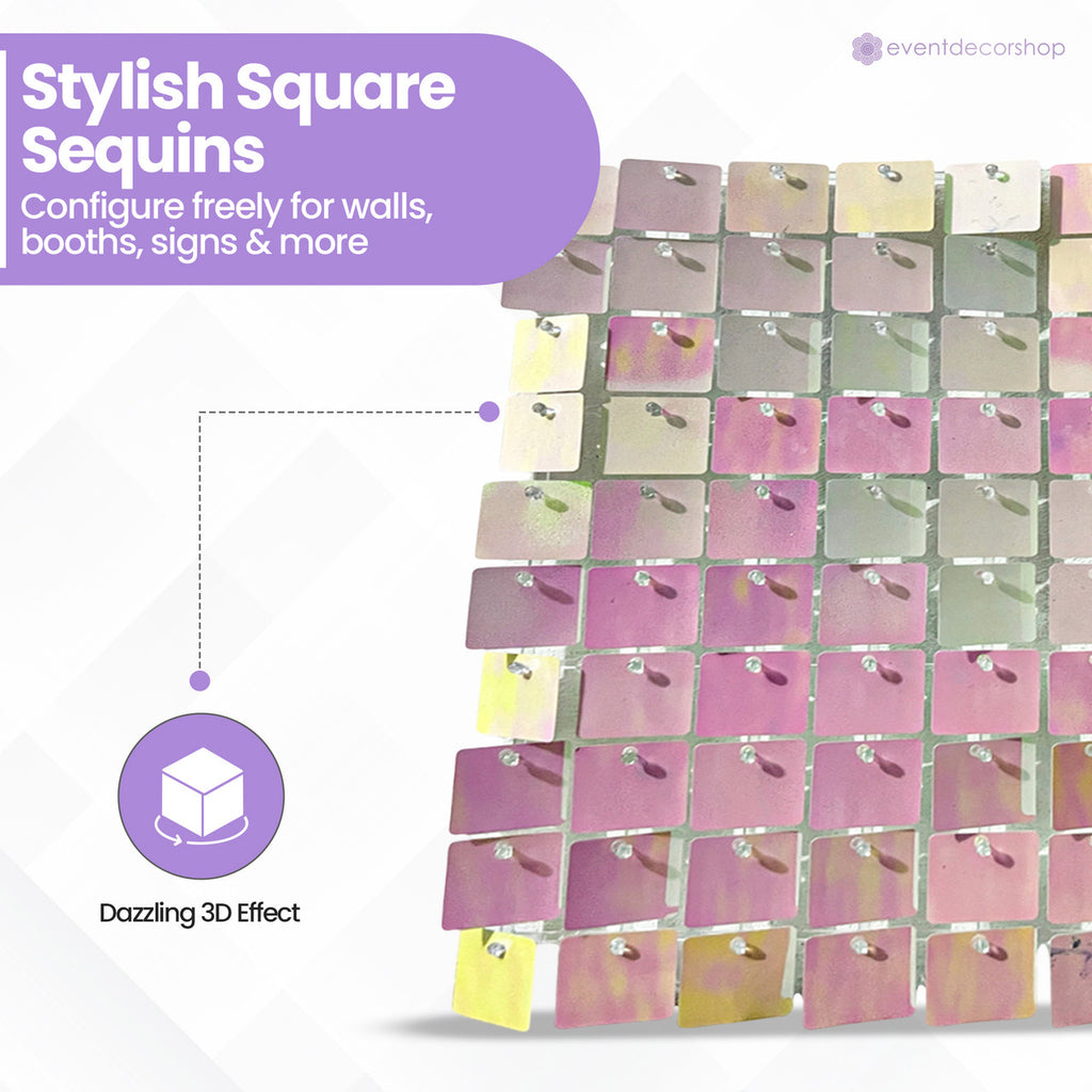 30x30cm Sequin Wall Panel - Iridescent Pink