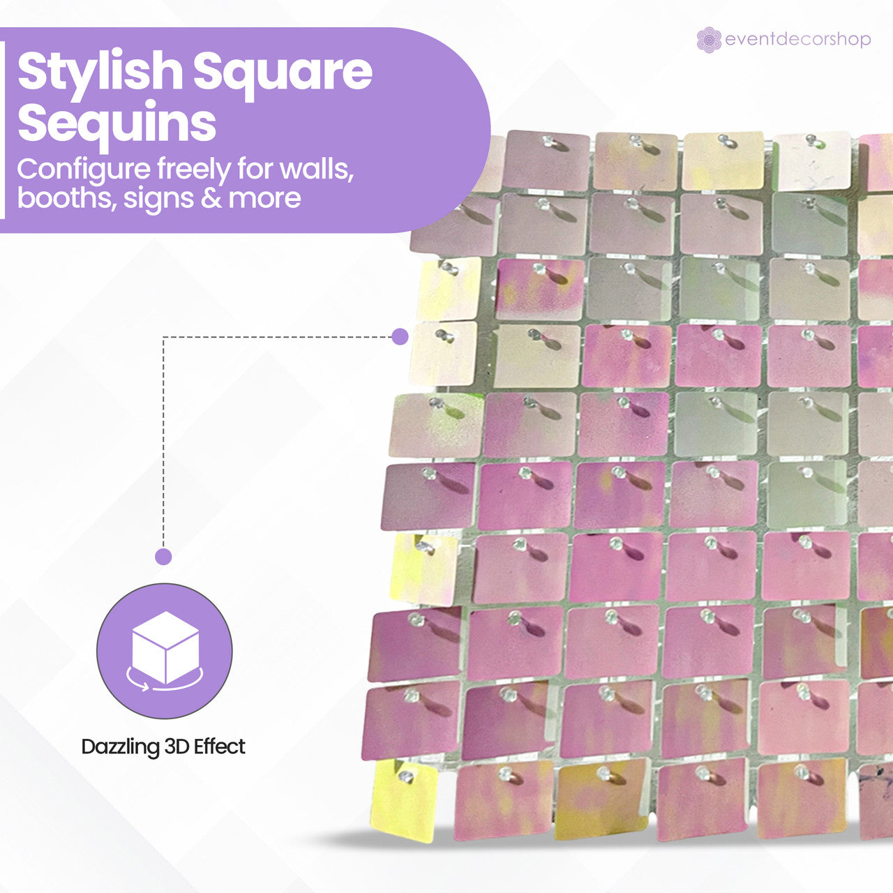 30x30cm Sequin Wall Panel - Iridescent Pink