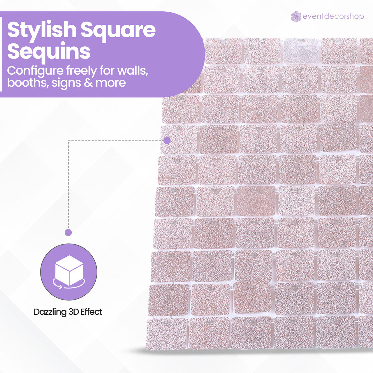 30x30cm Glitter Finish Sequin Wall Panel - Glitter Rose Gold