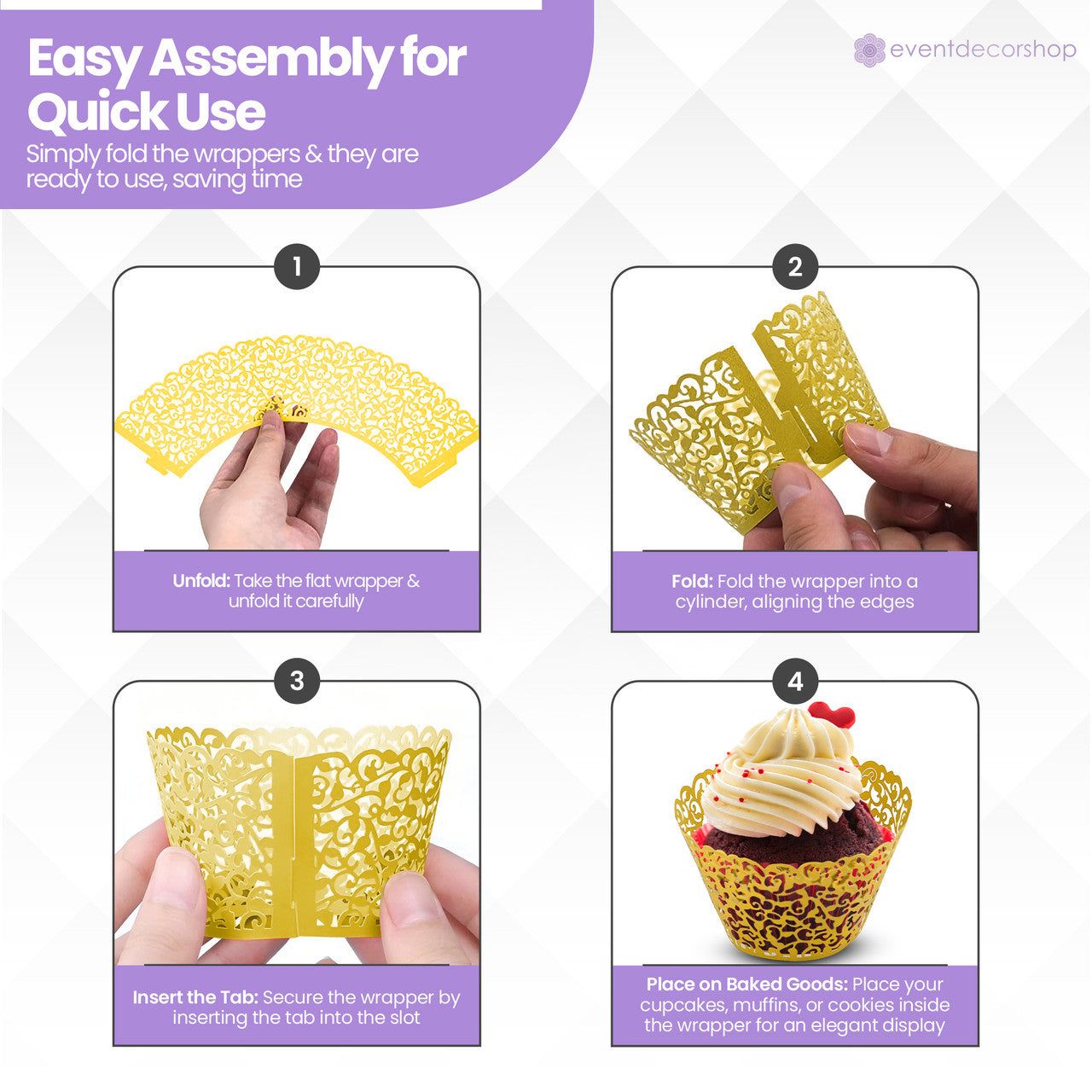 25x Laser Cut Cupcake Wrappers - Gold
