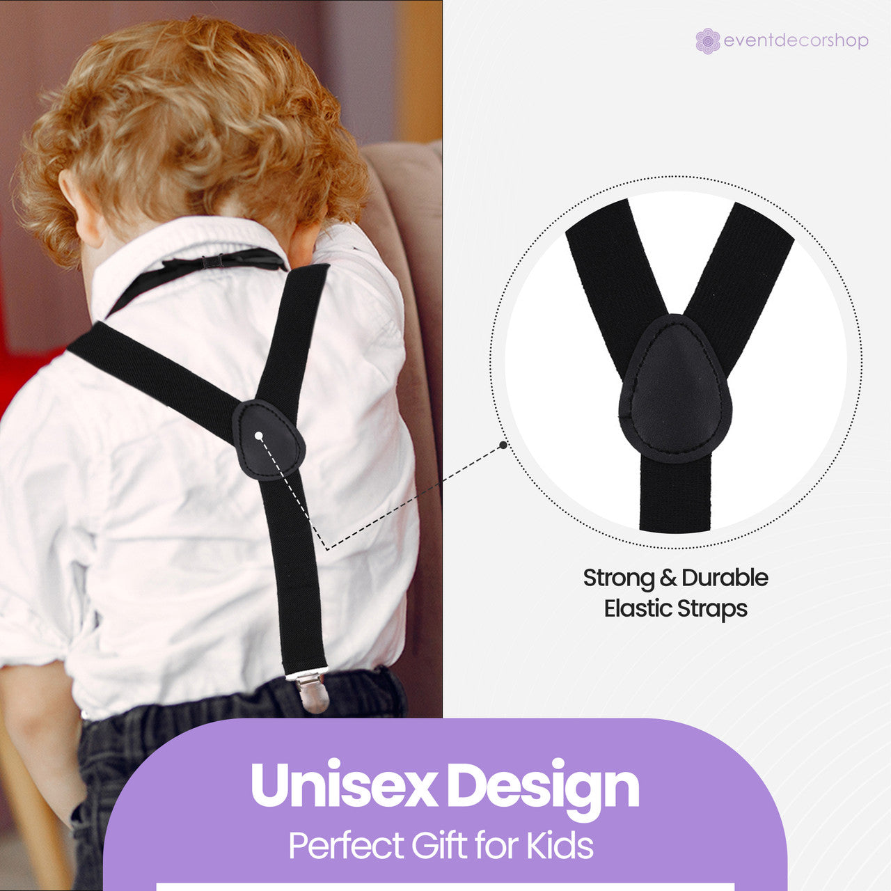 Kids Braces with Bow Tie - 25mm - Black