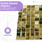Square Sequin Wall Backdrop Panels - 30cm x 30cm - Gold