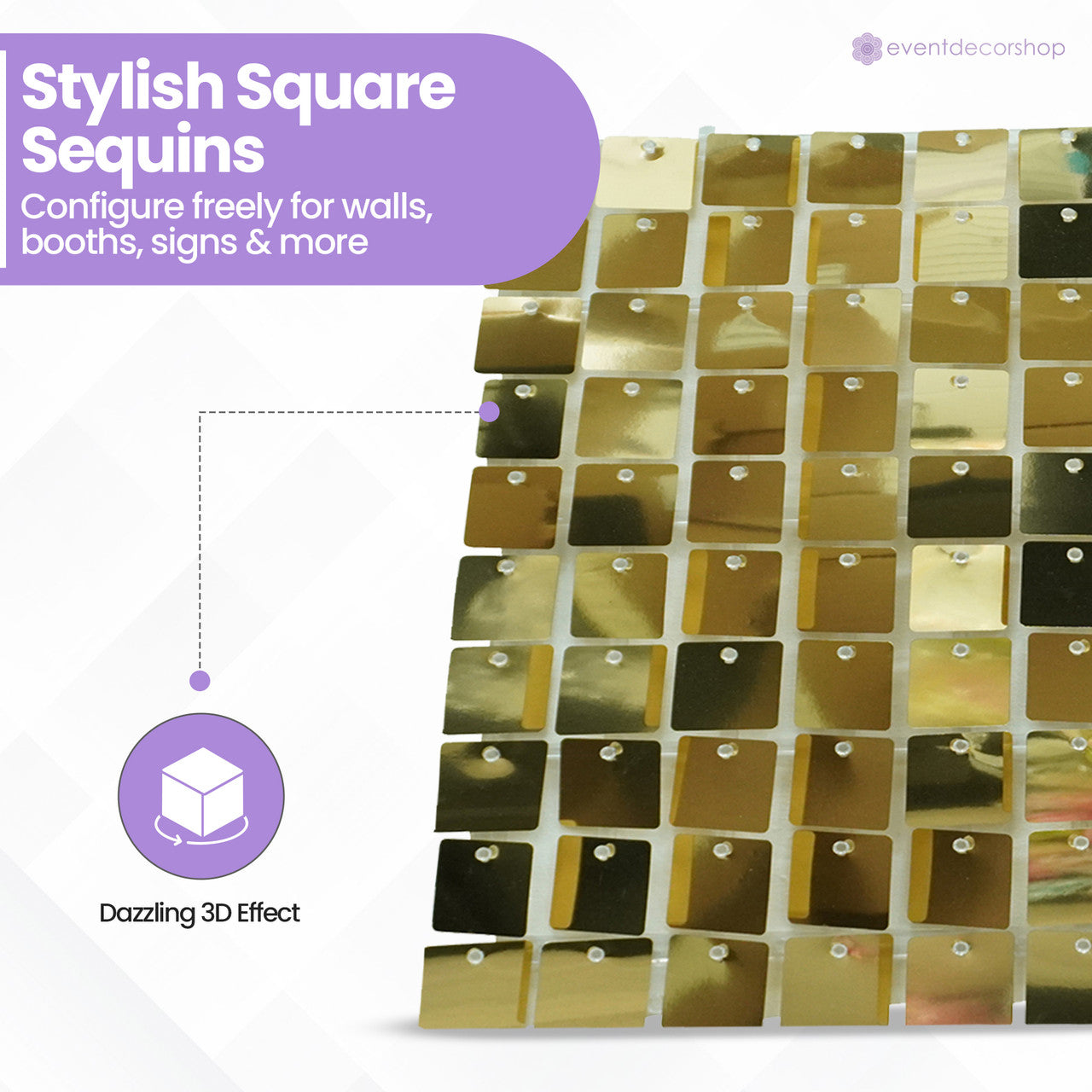Square Sequin Wall Backdrop Panels - 30cm x 30cm - Gold