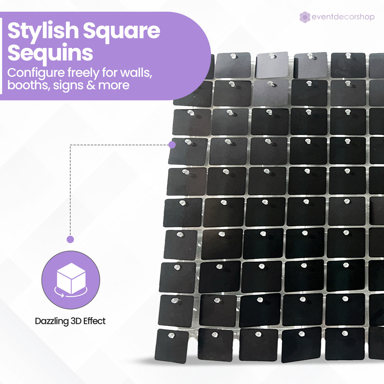 30x30cm Sequin Wall Panel - Metal Black