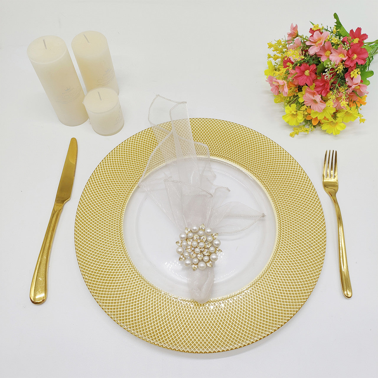 13" Round Charger Plate - Checkered Gold