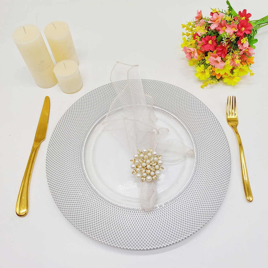 13" Round Charger Plate - Checkered Silver