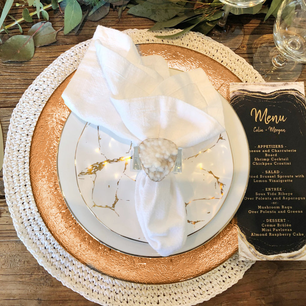 13" Round Charger Plate - Clear with Copper Textured Trim