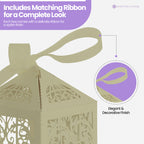 50x Laser Cut Love Heart & Doves Favours Box with Organza Ribbon - Honeydew