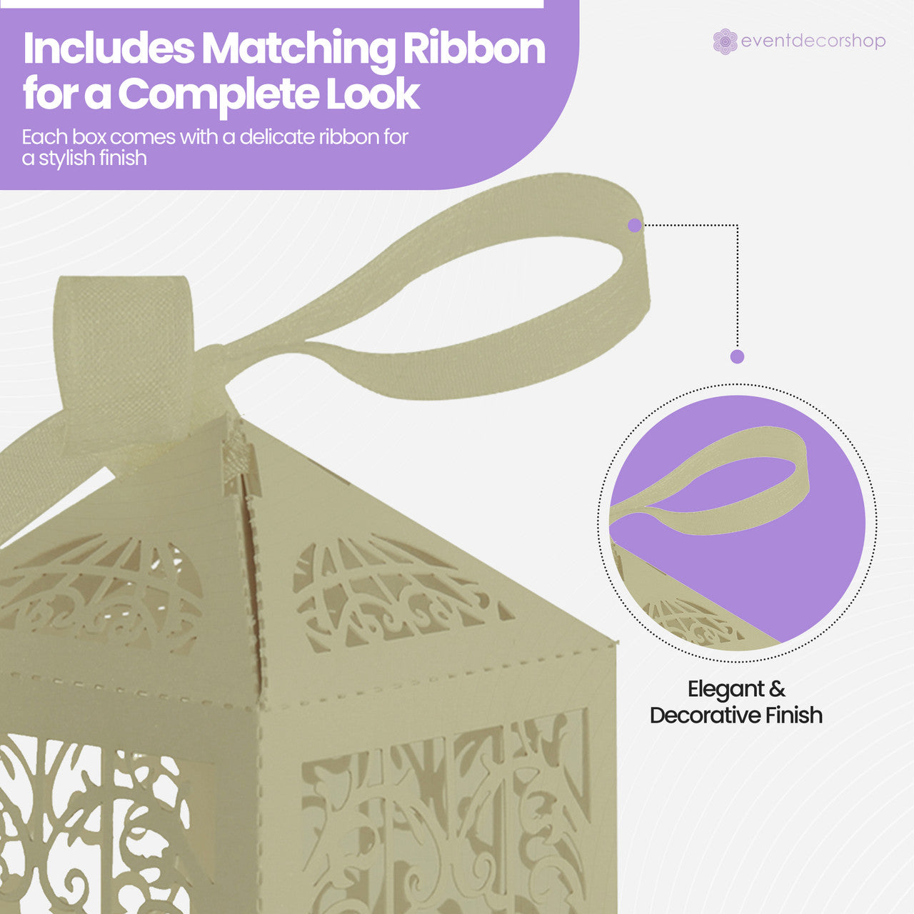 50x Laser Cut Love Heart & Doves Favours Box with Organza Ribbon - Honeydew