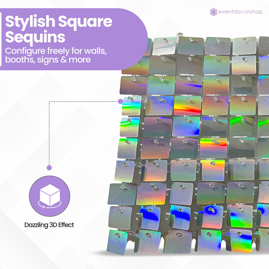 30x30cm Sequin Wall Panel - Iridescent Silver