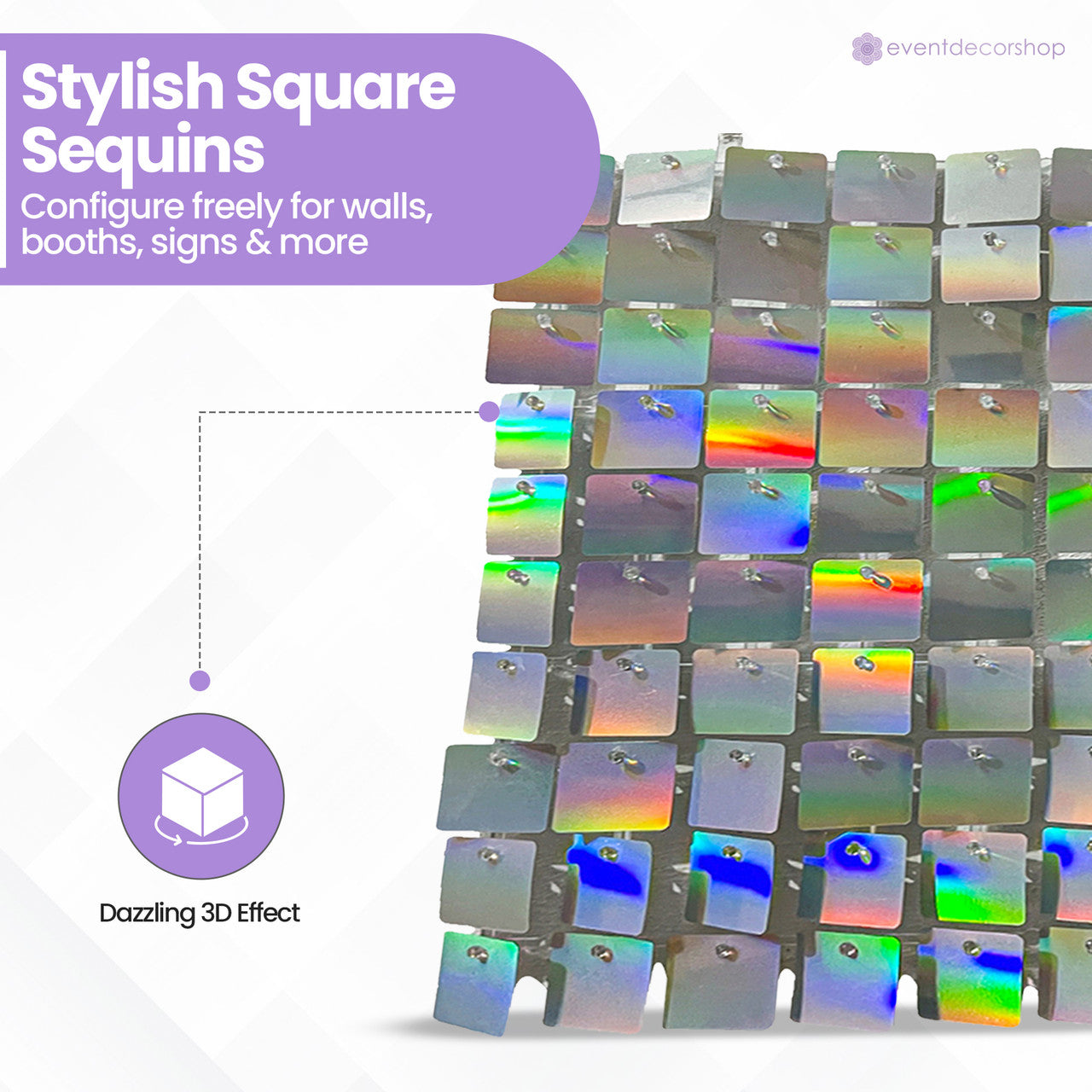 30x30cm Sequin Wall Panel - Iridescent Silver