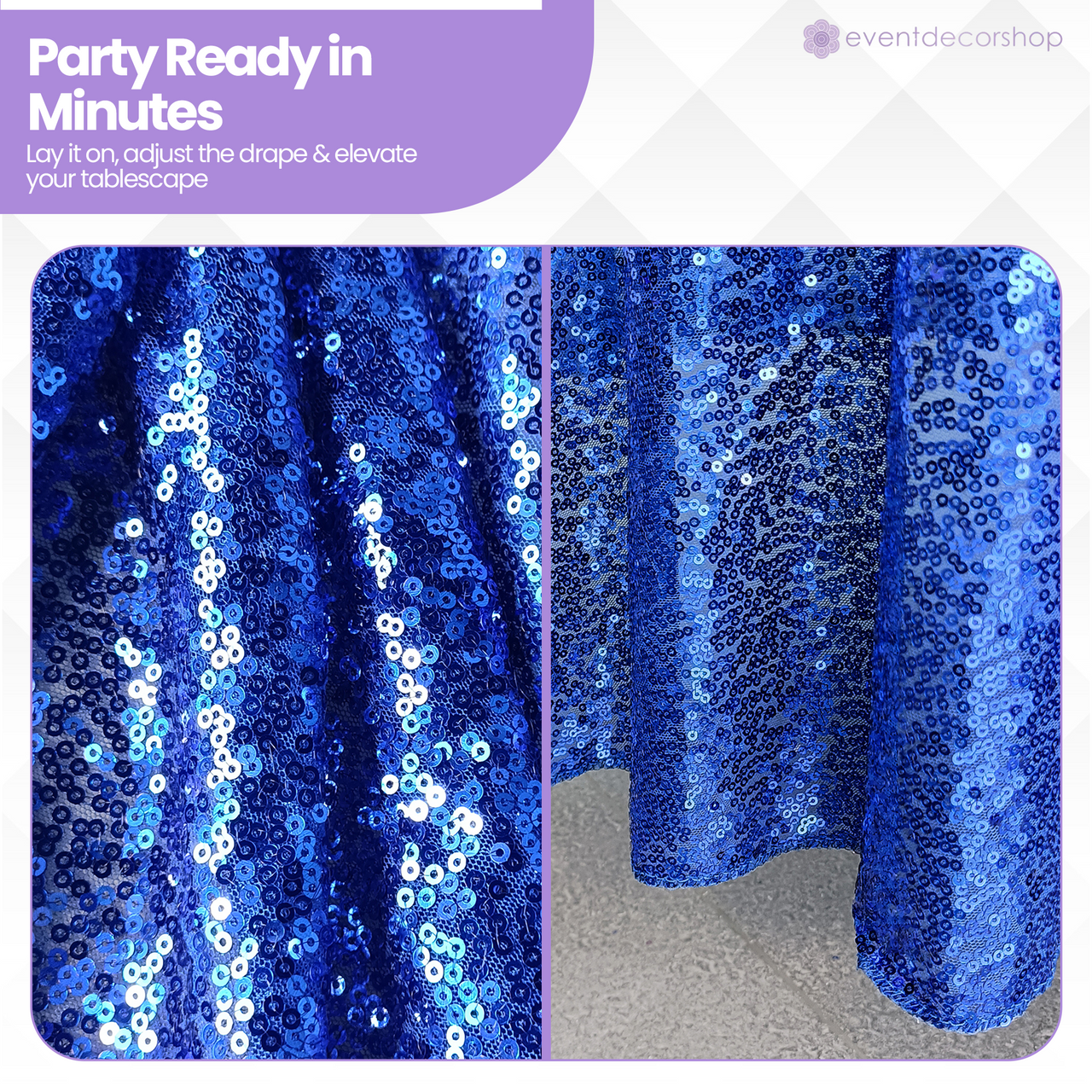 Sequin Rectangle Sparkly Tablecloth - Royal Blue