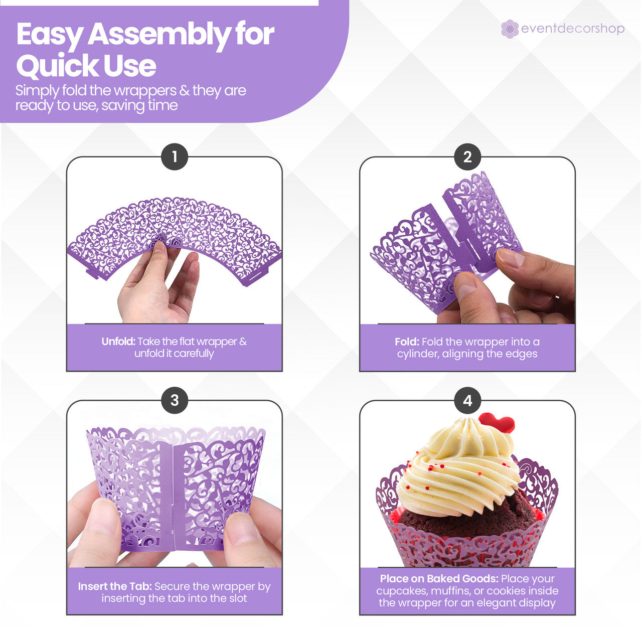 25x Laser Cut Cupcake Wrappers - Purple