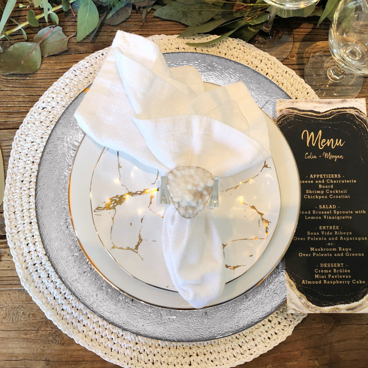 Round Charger Plate - Clear with Silver Textured Trim x 6