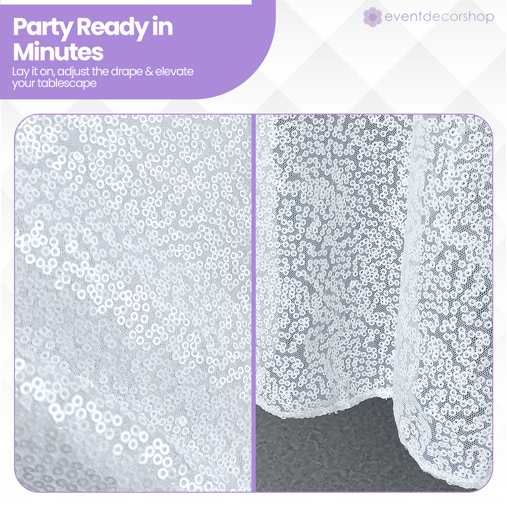 Sequin Rectangle Sparkly Tablecloth - White