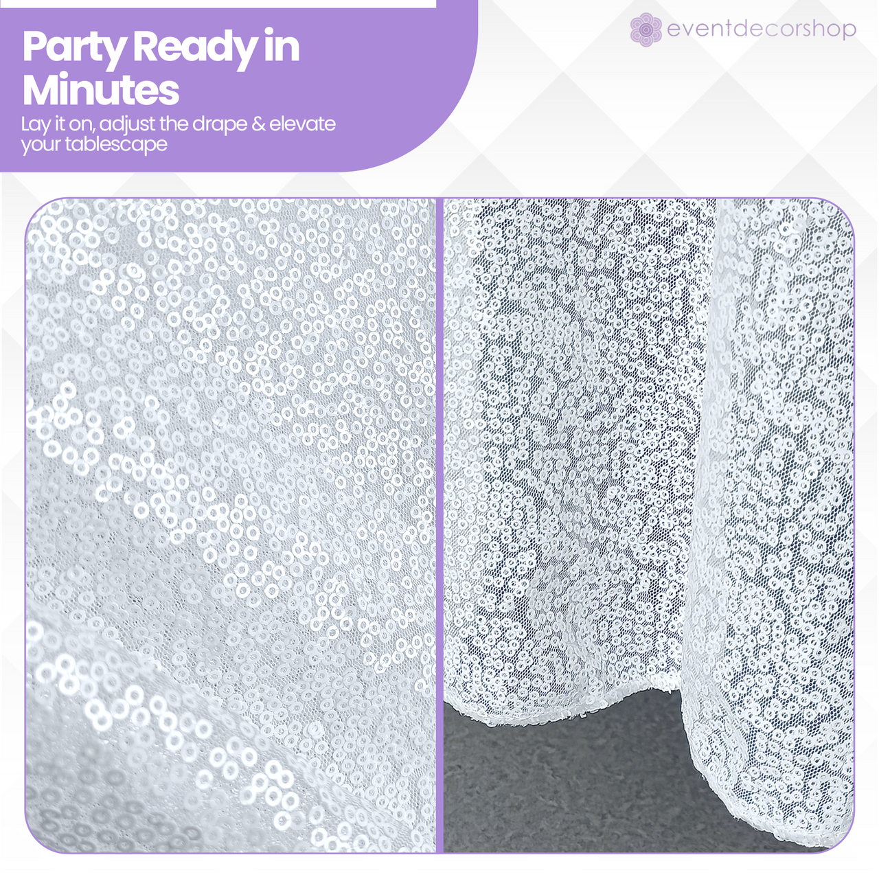 Sequin Rectangle Sparkly Tablecloth - White